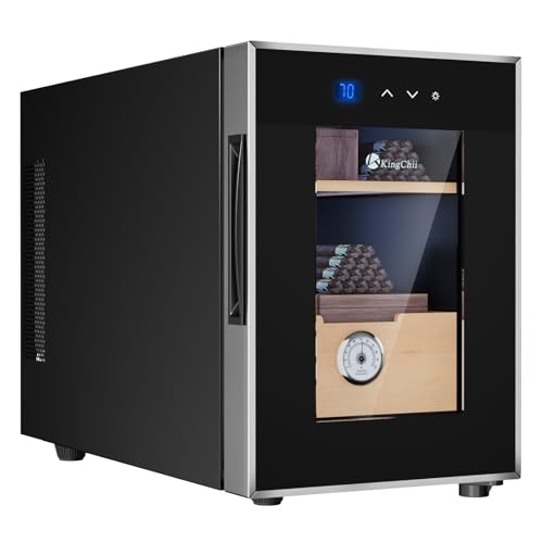 KingChii 16L Electric Cigar Humidors Temperature Control System, Cooling & Heating Humidor Cabinet with Spanish Cedar Wood Shelves & Hygrometer