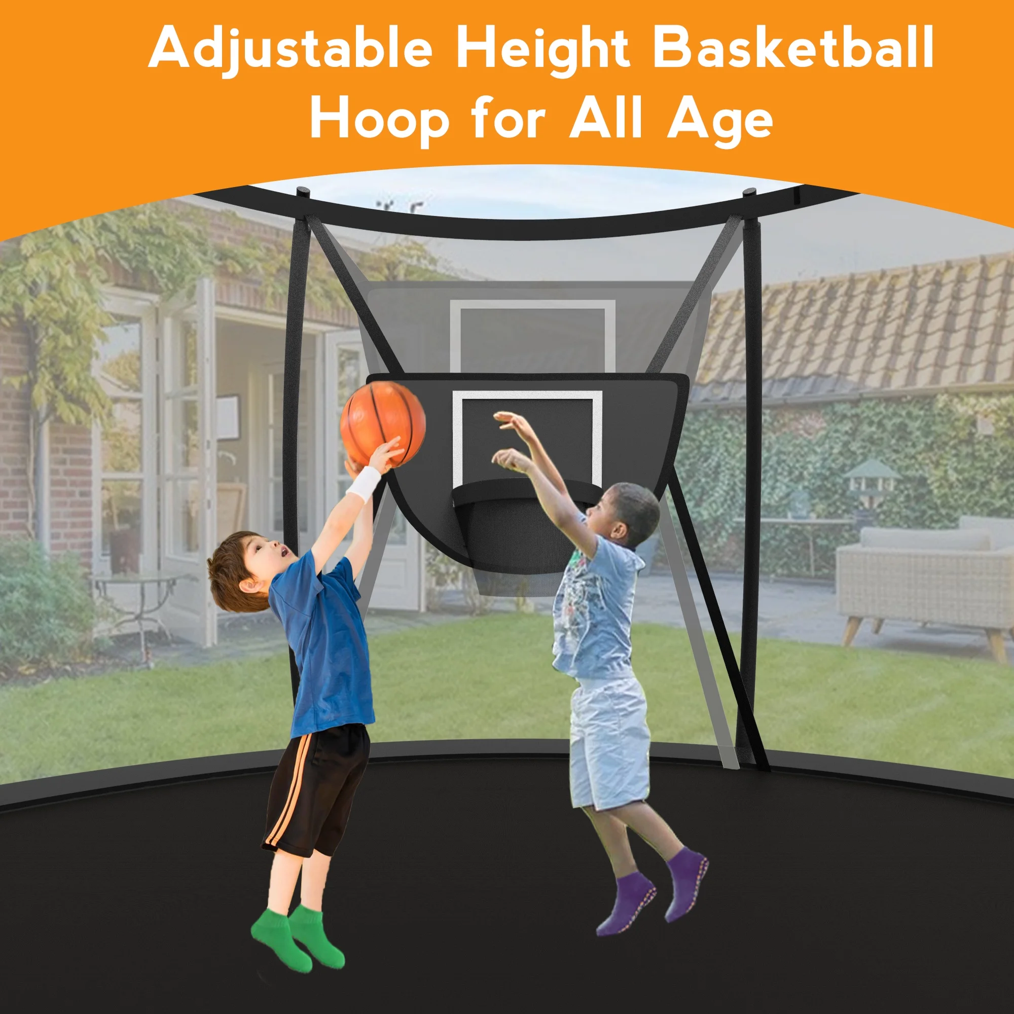 KOFUN Trampoline with Basketball Hoop & Light, 1500lbs 10FT 12FT 14FT 16FT Trampoline for Adults and Kids