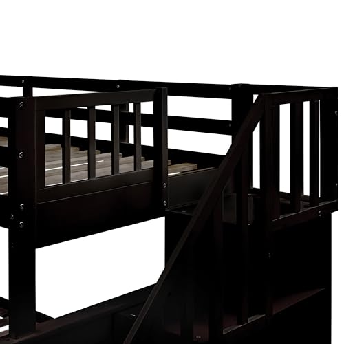 Ball & Cast Full Over Full Bunk Bed with Twin Size Trundle and Built in 4 Drawer,Wood Bunkbed w/Storage Ladder & Slat Support