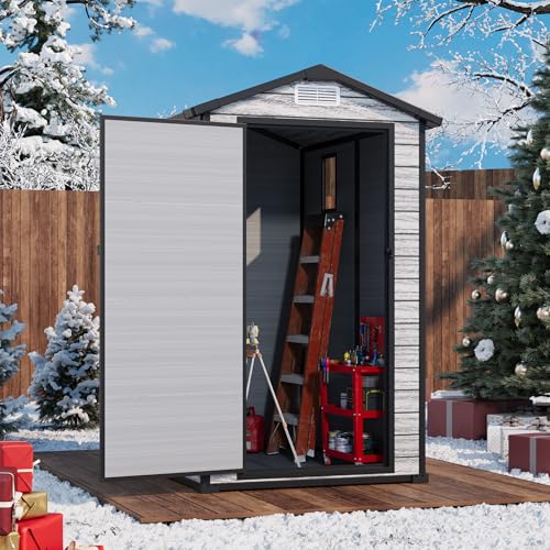 All-Weather Resin Shed with Window, Outdoor Plastic Garden Shed with Lockable Door and Vents, Outdoor Resin Storage Sheds for Tool, Bike, Backyard