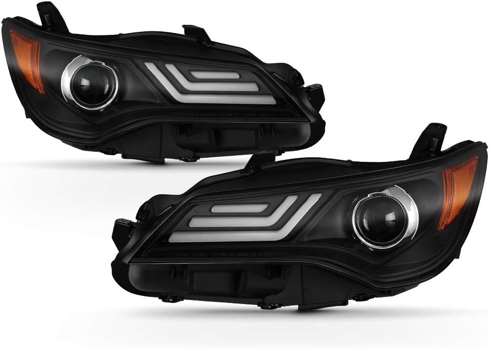 [For 2015-2017 Toyota Camry Halogen Model] OLED Tube Black Projector Headlight Headlamp Assembly, Driver & Passenger Side