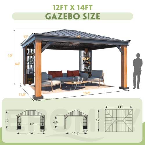 EROMMY 12'x20' Hardtop Gazebo Double Roof Galvanized Steel Canopy Outdoor Aluminum Frame Permanent Metal Pavilion with Netting and Curtains for Patio