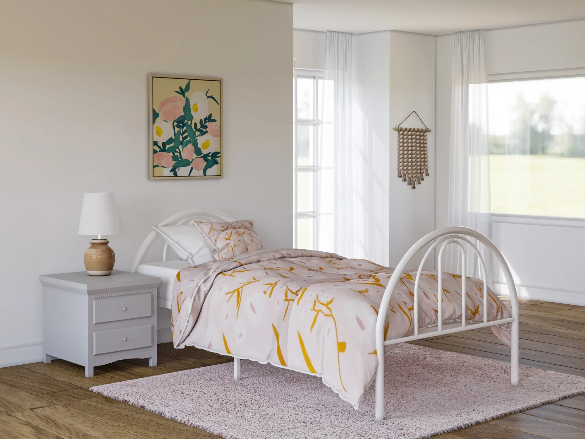 BK Furniture Brooklyn Classic Metal Bed, Twin, Pink
