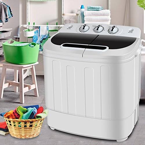 Super Deal Portable Compact Mini Twin Tub Washing Machine W/Wash and Spin Cycle, Built-in Gravity Drain, 13lbs Capacity