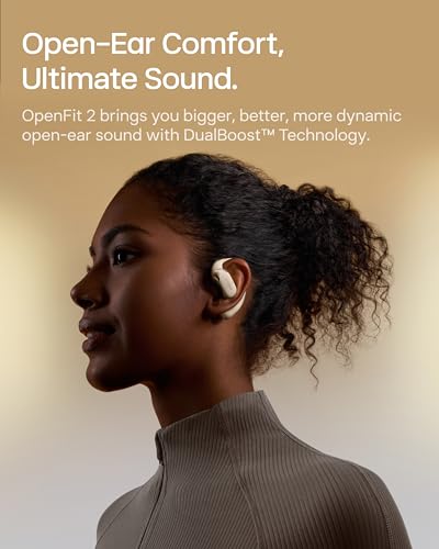 SHOKZ New OpenFit 2 Open-Ear Headphones, True Wireless Bluetooth Earphones with Microphone, Earhook Earbuds with 48 Hours of Playtime, Fast Charging