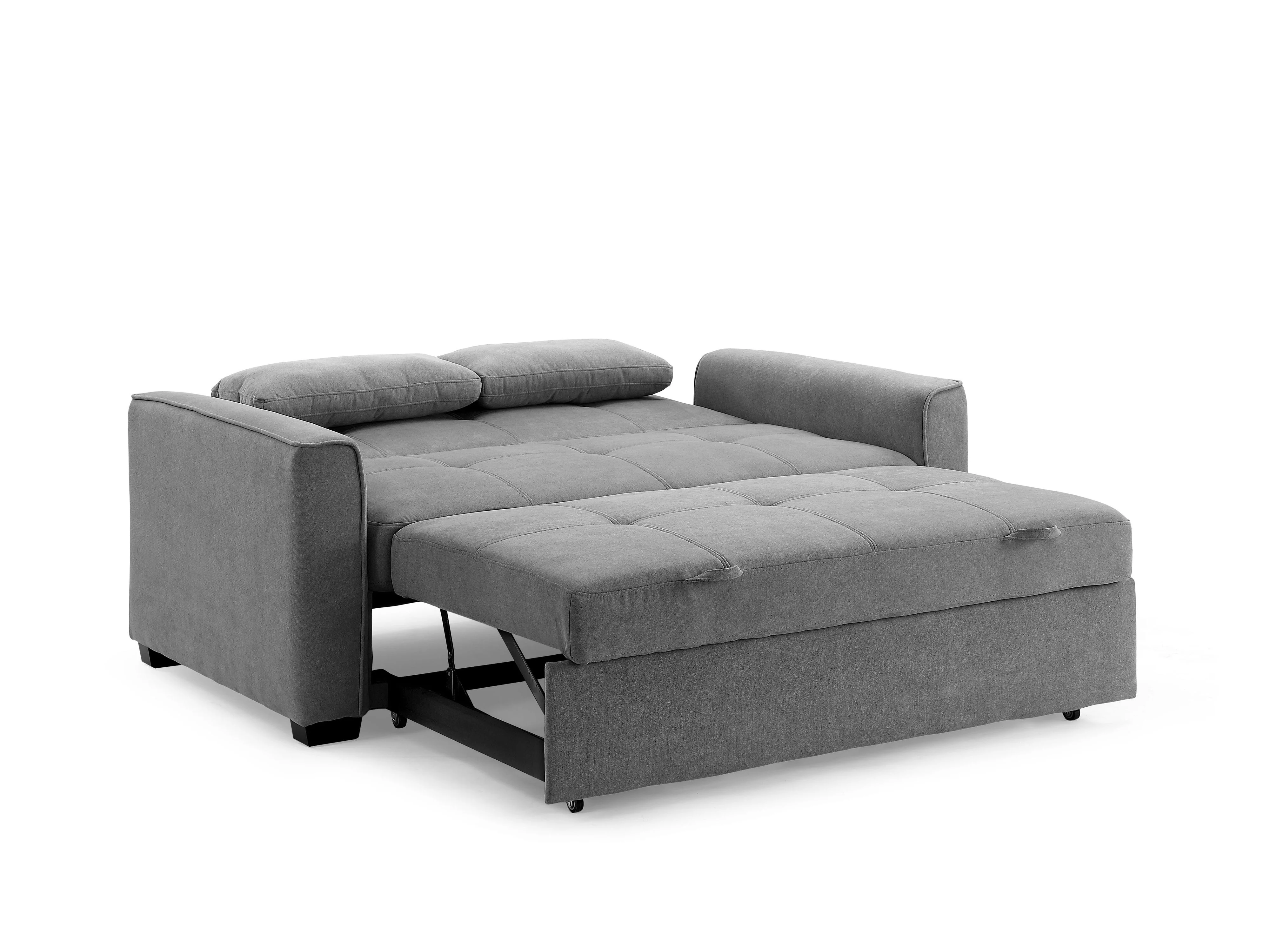 Nantucket Pull-Out Chenille Sleeper Sofa with Accent Pillows, Queen Size, Light Gray