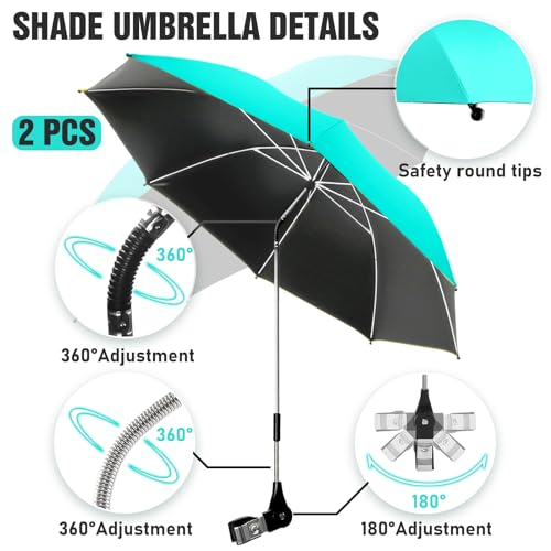41.8" Chair Umbrella with Clamp, SPF50+, 360 ° Adjustable Umbrella for Chair, Camping Chair with Umbrella also for Beach Chair