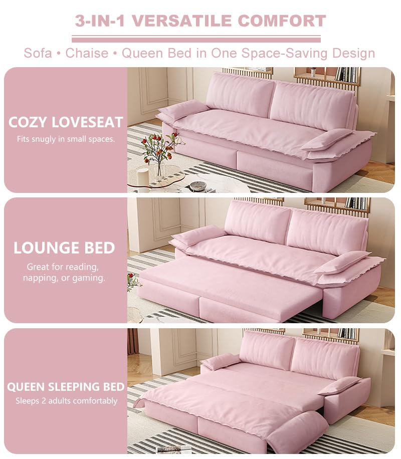 70.1" Futon Sofa Bed Queen Size, Pull Out Bed, 3-in-1 Convertible Sleeper Sofa with 2 Soft Pillows, Modern Velvet Futon Couch for Living Room
