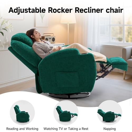 Recliner Chair, Rocking Chair with Massage and Heat, 360° Swivel Recliner Chairs for Adults