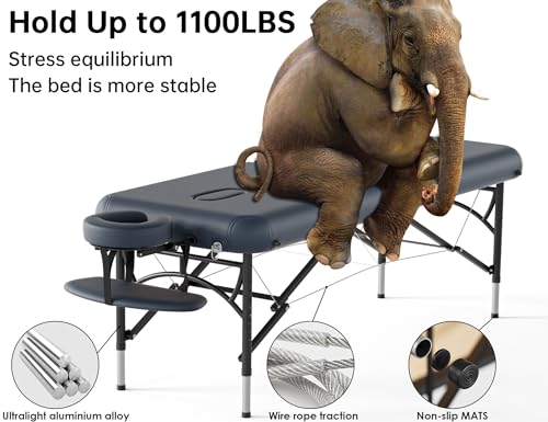 CLORIS 84" Professional Massage Table Portable 2 Folding Lightweight Facial Solon Spa Tattoo Bed Height Adjustable with Carrying Bag & Aluminium Leg