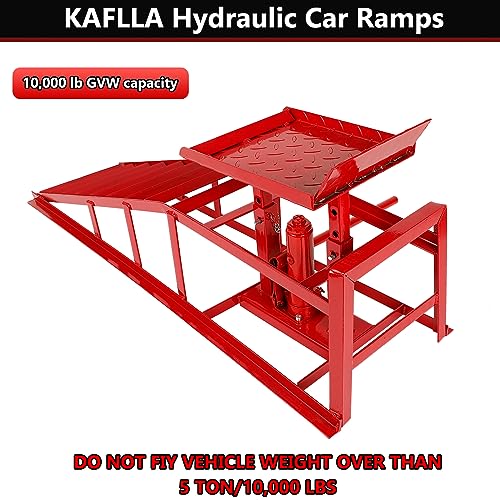 2 Pack Auto Car Truck Service Ramps, 5 Ton Low Profile Hydraulic Car Ramps, Car Lift Service Ramps Red