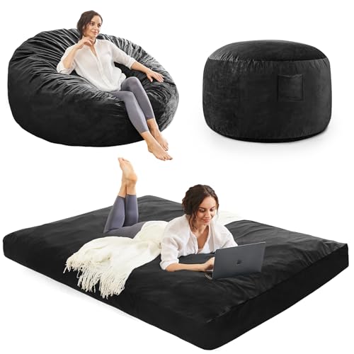 Bean Bag Chairs for Adults - Giant Bean Bag Chair Convertible Bean Bag Bed - Beanbag Chair with Micro Fiber Cover/Furniture Foam Filler