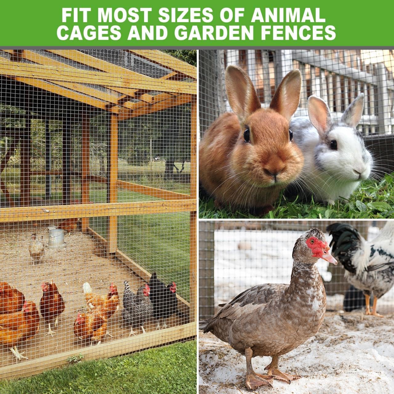 Land Guard 19 Gauge Hardware Cloth, 1/2 inch Chicken Wire Fence, Galvanized Welded Cage Wire Mesh Roll Supports Poultry Netting Cage Fence