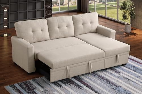 Devion Furniture Regis 4-in-1 Convertible L Shaped Couch with Pull Out Bed and Storage, Sectional Sleeper Sofa with Reversible Chaise for Living Room