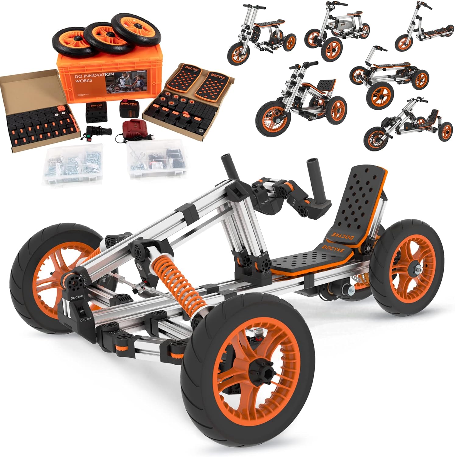Docyke Electric Gokart Kit Constructibles Over 15 Venhicles Children Ride on Car Pedal Go Karting Car for Kids and Adults Best Gifts for 5 to 18 Year