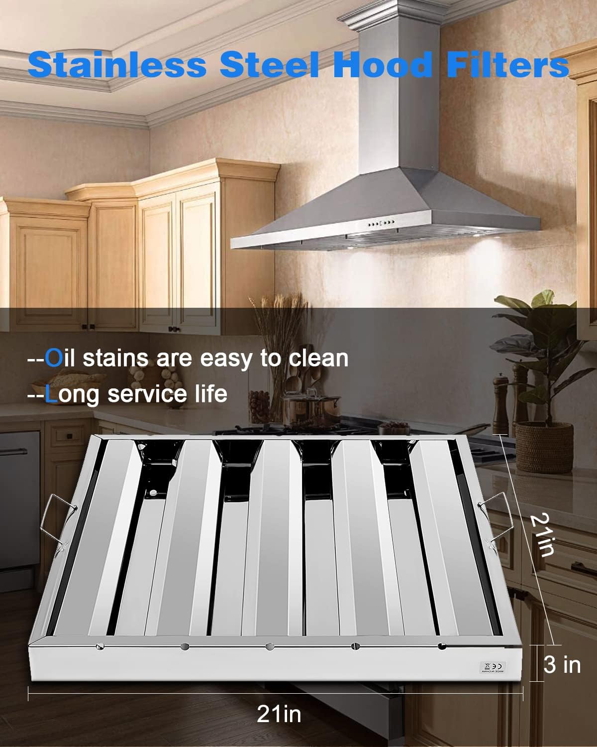 Hood Filters 19.5W x 19.5H Inch, 430 Stainless Steel 4 Grooves Commercial Hood Filters