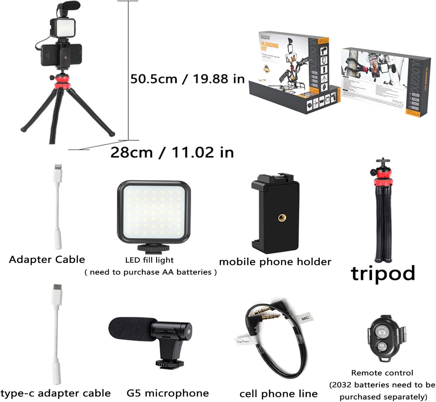 ZLPOWER Vlogging Camera Kit Phone Video Accessories Adjustable Stand Holder Compatible with a Variety of Mobile Phone Models for Live Stream