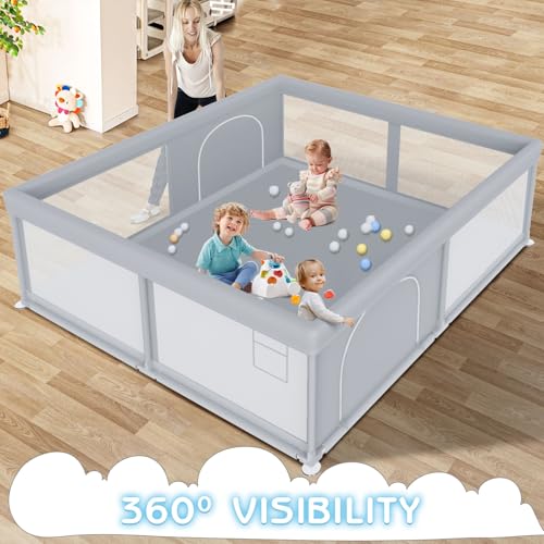 Large Baby Playpen 79x79 Inch, Playpens for Babies and Toddlers, Indoor & Outdoor Extra Large Kids Activity Center, Baby Play Yard with Zipper Gates.