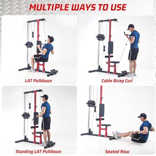 LAT Pulldown Machine, Multi-Functional Cable Machine with High and Low Pulley Station, Row Cable Machine Home Gym with Leg Support