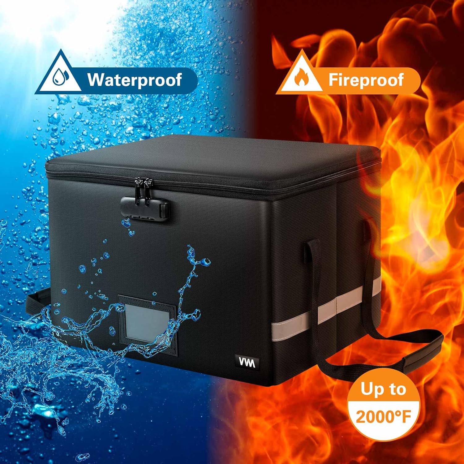 Fireproof File Box,File Storage Organizer,Filing Cabinet Box with Lock, Collapsible Document Storage Filing Box with Handle