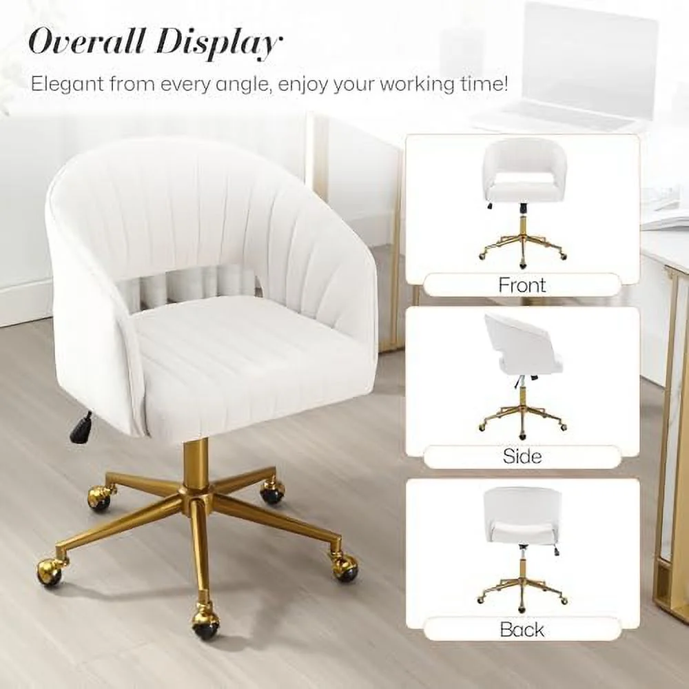 RUNFAYBIU Home Office Swivel Desk Chair  Modern Velvet Desk Chair  Height Adjustable Armchair with Gold Base  Ergonomic Office Chair for Living Room