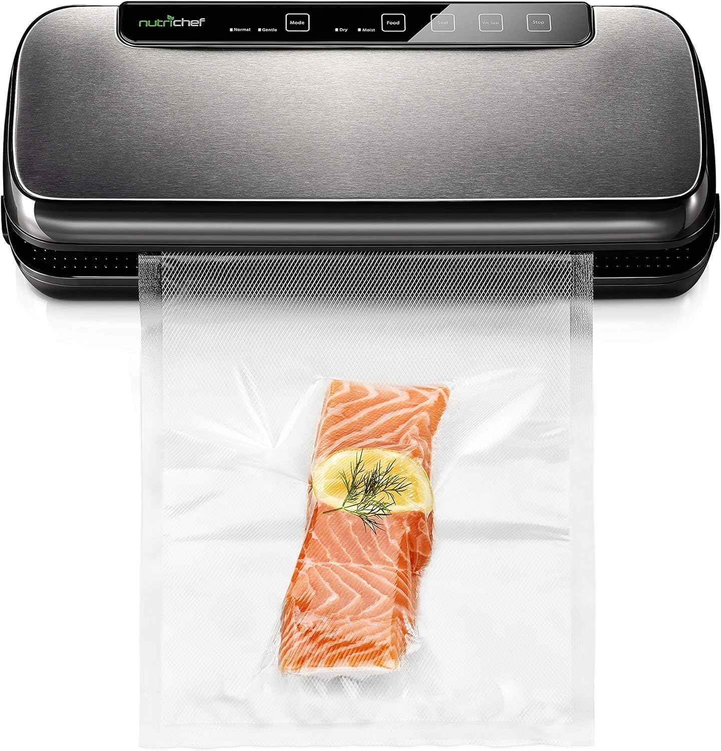 NutriChef Vacuum Sealer | Automatic Vacuum Air Sealing System For Food Preservation w/ Starter Kit | Compact Design | Lab Tested | Dry & Moist Food