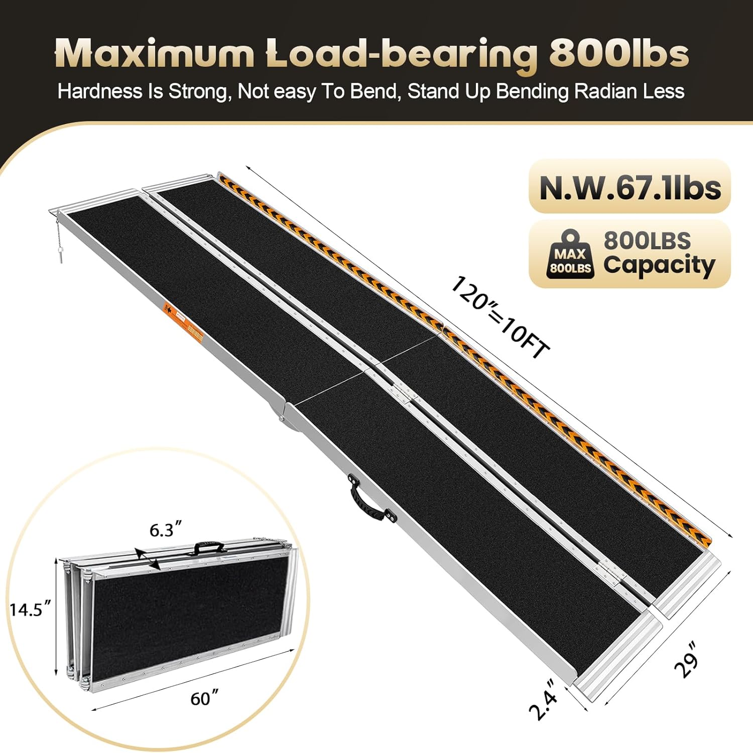 FACHNUO 10FT Portable Wheelchair Ramp Non-Skid Handicap Ramps Folding Wheel Chair Ramp Aluminum Threshold Ramp for Doorways
