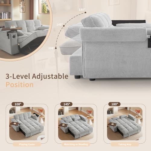 68.11" Corduroy Sleeper Chair Bed with USB Port, Cup Holders & Side Storage Pockets – 3-in-1 Foldable Sofa Bed for Guest Room, Living Room – White