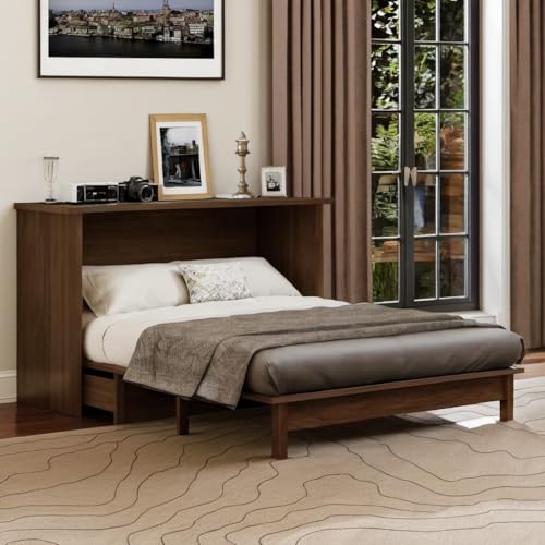 Queen Murphy Bed with Desk and Removable Shelves on Each Side, Murphy Bed Chest Murphy Bed Frame w/USB Port for Home Office, Studio or Guest Room