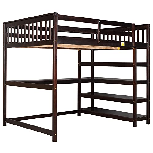 Harper & Bright Designs Full Loft Bed with Desk and Wardrobe,Solid Wood Loft Bed Frame Full with Storage Drawers for Kids Teens Adults