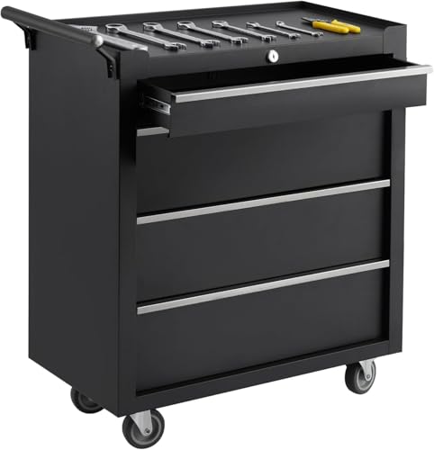 Rolling Tool Chest, 4 Drawers Tool Storage Cabinet, Toolbox with Wheels, Portable Tool Cabinet Organizer with Locking System & Drawer Liners