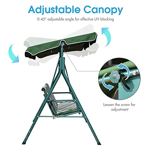 Tangkula 3 Person Porch Swing, Patio with Removable Cushion & Powder-Coated Steel Frame, Outdoor Swing with Canopy for Porch, Backyard, Garden