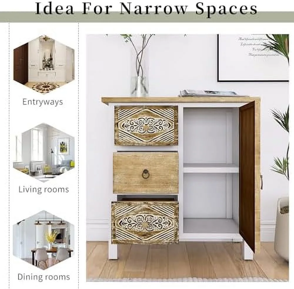 TJUNBOLIFE Accent  Cabinet  -Carved Wood Sideboard with 5 Drawers  Premium MDF Construction  Retro Accent  Cabinet for Entryway  Living Room
