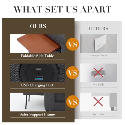 COLAMY Convertible Sleeper Chair-Fabric Futon Sofa Bed, Single Sleeper Sofa, Small Couch Bed with USB Port, Foldable Table, Pillow