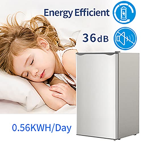 Compact Refrigerator, 3.2 Cu.ft Freestanding mini Fridge with Freezer and Reversible Door, 5 Settings Temperature Adjustable, 37dB Quiet