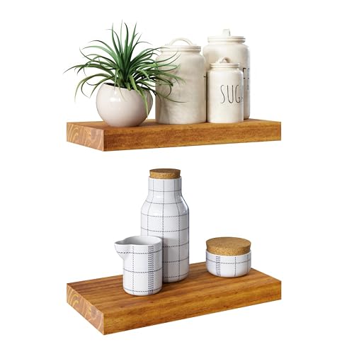 Letto Solid Wood Floating Shelves, Set of 2, 10" D x 24" W x 1.57" H - Pine Wood and Environmentally Friendly Wood Floating Shelves, Water Resistant