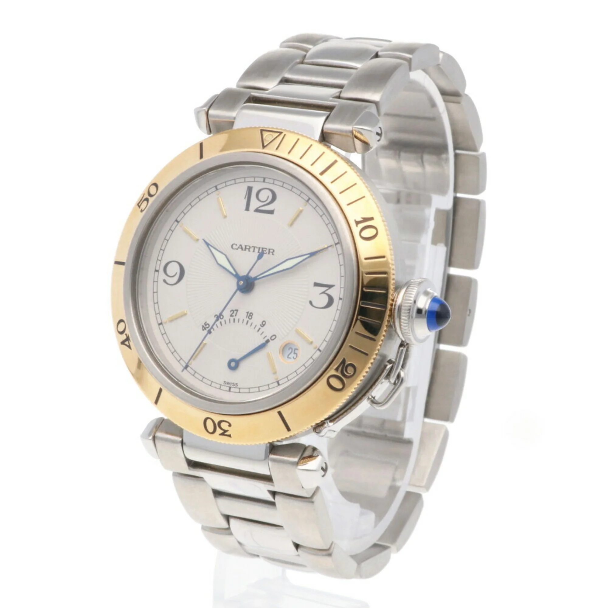 Pre-Owned Cartier Pasha Power Reserve Watch Stainless Steel 1033 Automatic Men's CARTIER Overhauled Manufacturer Inspected (Good)