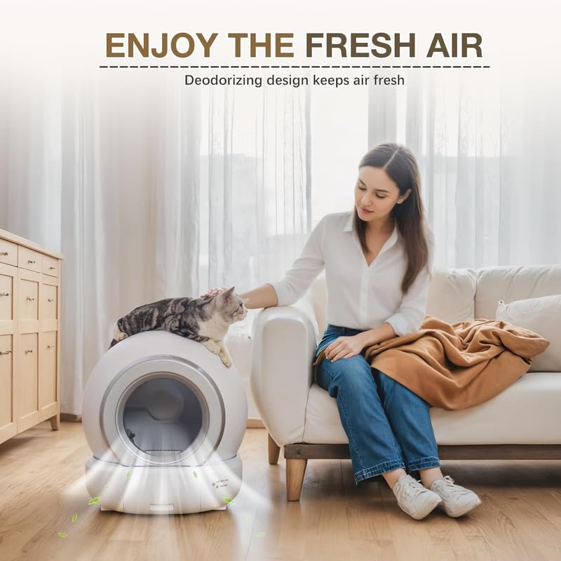 Greesum Self Cleaning Automatic Cat Litter Box, Litter Robot for Multiple Cats, Safe/APP Control/Low Noise Litter Box with Mat and 2 Roll Garbage Bags