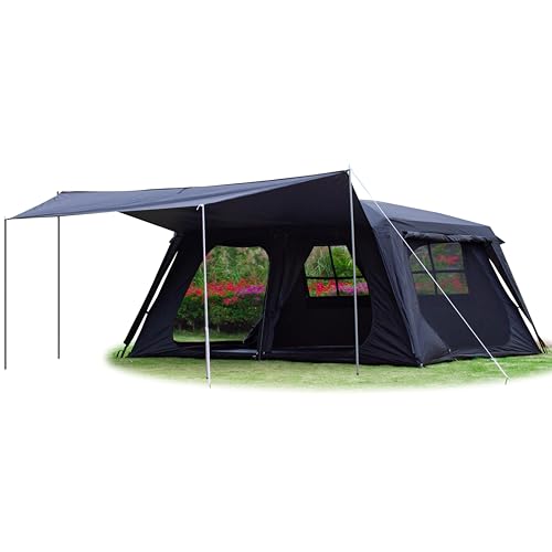 KTT Extra Large Tent 10-12-14 Person(B),Family Cabin Tents,2 Rooms,3 Doors and 3 Windows with Mesh,Straight Wall,Waterproof,Double Layer