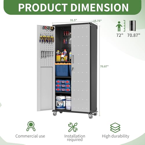 Metal Garage Storage Cabinet with Wheels,Locking Rolling Tool Cabinet with Drawers and Shelves for Home, Office, Garage & Workshop