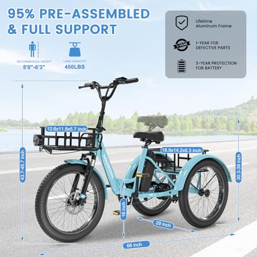 MOONCOOL Electric Trike, Electric Tricycle for Adults, 20" Folding 3 Wheels Electric Bicycle Bikes