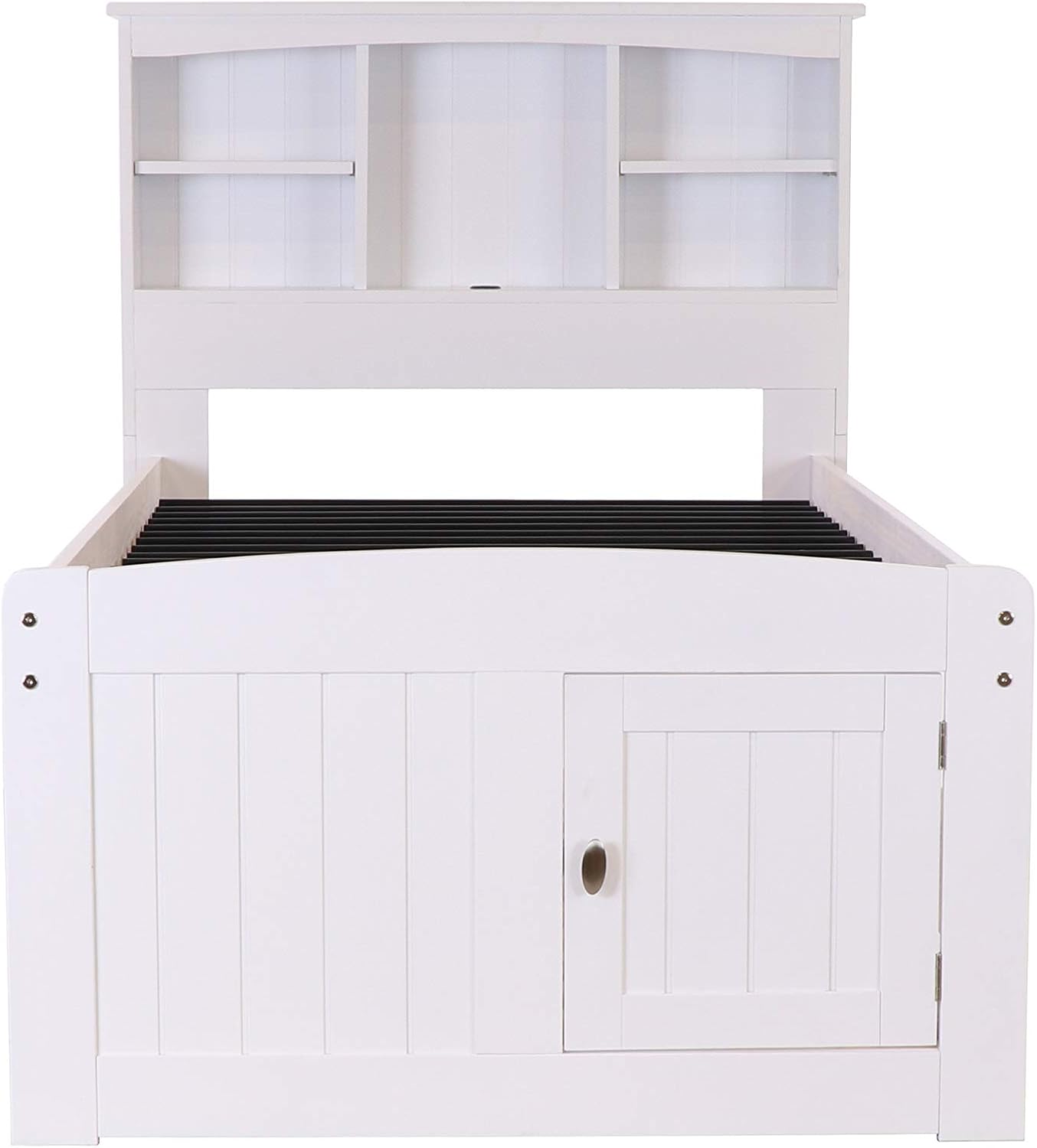 White Twin Bookcase Bed with 3 Drawers and Trundle