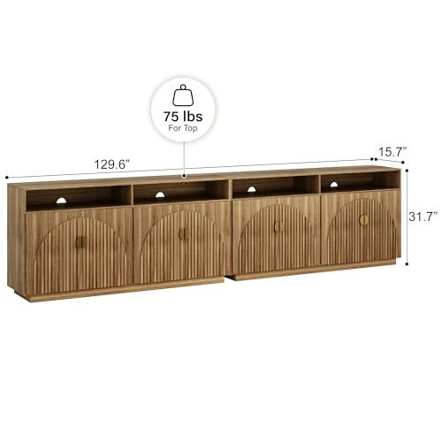 BELLEZE 65 Inch Fluted Buffet Cabinet with Storage, Symmetrical Arc Accent Sideboard Large Console Table for Dining Room, Kitchen