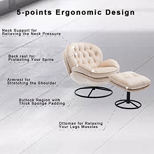 Baysitone Velvet Swivel Accent Chair with Ottoman Set, Modern Lounge Chair with Footrest, Comfy Armchair with 360 Degree Swiveling for Living Room