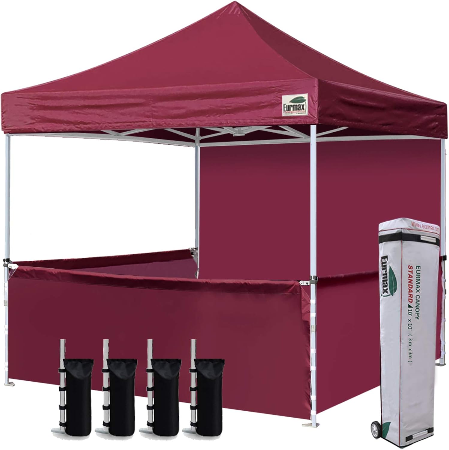 Eurmax USA 10'x10' Ez Pop-up Booth Canopy Tent Commercial Instant Canopies with 1 Full Sidewall & 3 Half Walls and Roller Bag