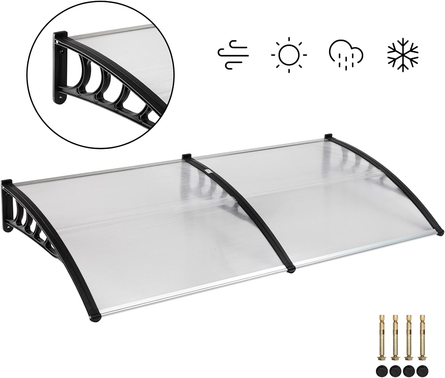 MATICO 79 Outdoor Clear Door Awning Patio Window Cover Polycarbonate Rain & Snow Protection, Modern Black Hollow Sheet with UV Protection Cover