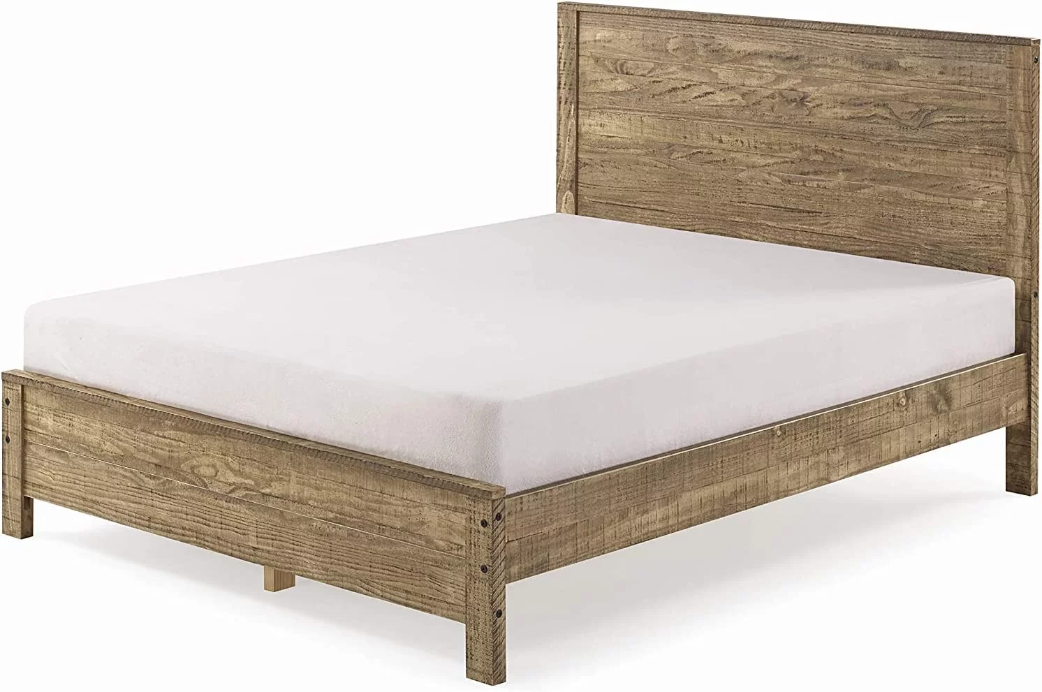 Yes4wood Solid Wood Full Bed Frame with Headboard, Heavy Duty Modern Rustic Full Size Bed Frames