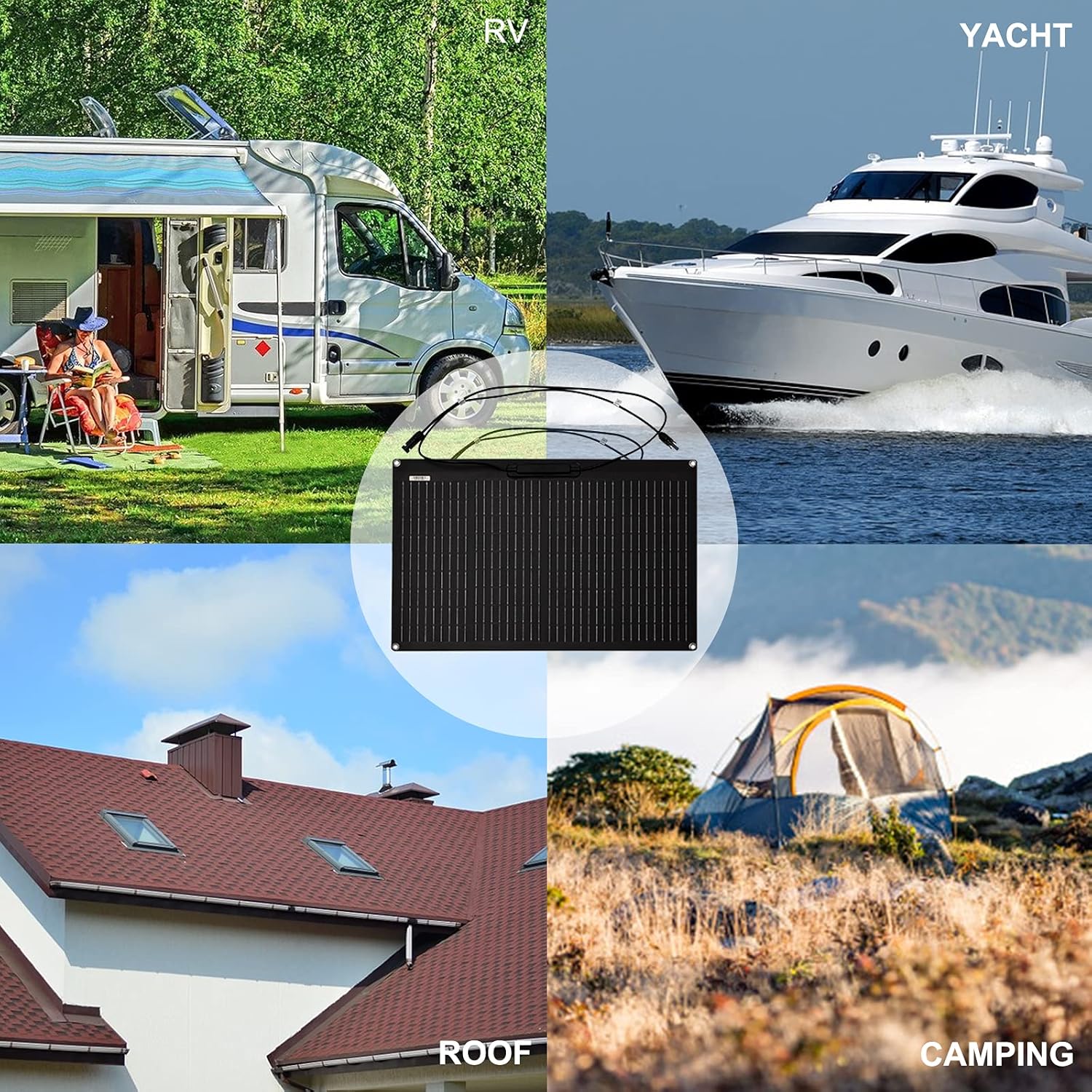 Mono 50W Flexible Solar Panel Waterproof Off-Grid Solar Power System Charger for RV, Boat, Caravans, Motorhome, Camping and 12V Charging