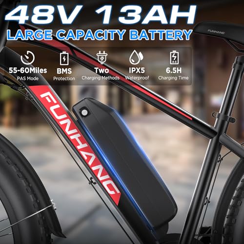 Electric Bike for Adults, 1000W Peak Ebike, 25MPH 60Miles Electric Mountain Bike, 26" Fat Tire Electric Bicycle with 48V 13AH Battery, Rear Rack