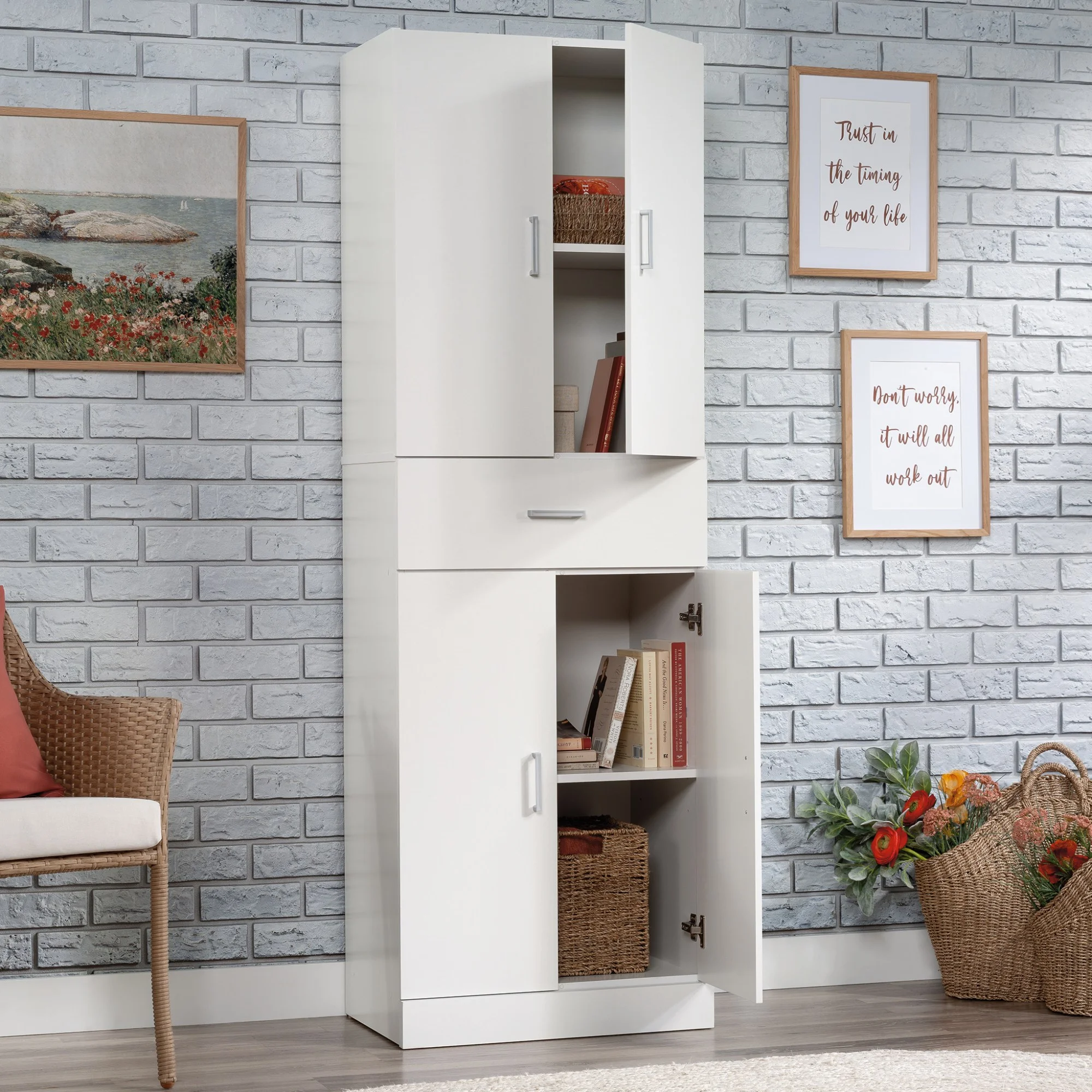 Sauder Select Engineered Wood Storage Cabinet in White Finish - Radiant Selections